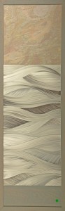 Slate artwork made from wood, metal, and glass